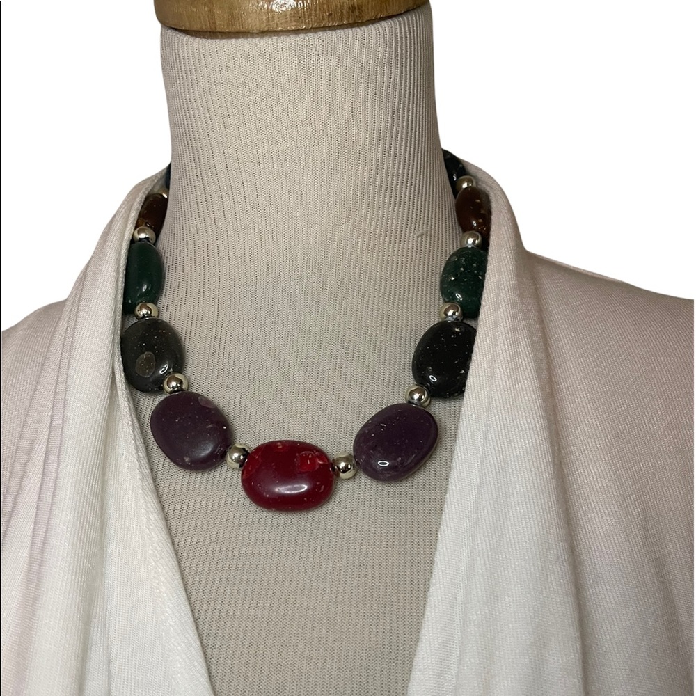 Multi Color Decorative Statement Stone Necklace - image 1